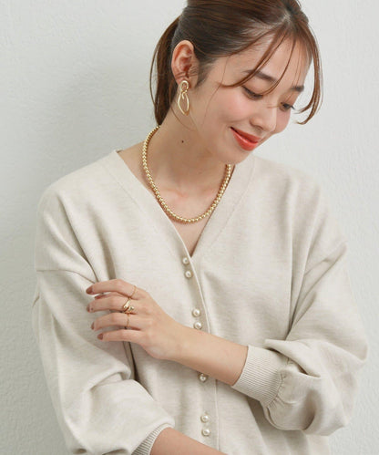《さりげなく大人可愛い》雙珍珠紐扣短款開衫