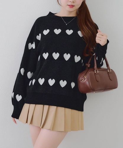 天鵝絨毛線寬鬆愛心針織衫