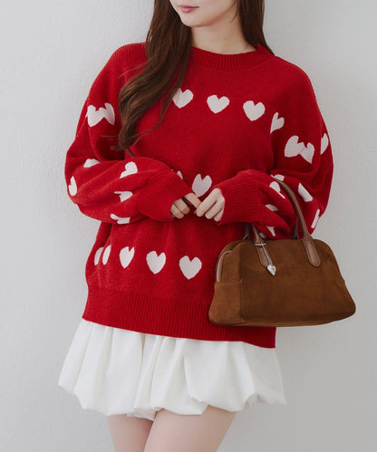 天鵝絨毛線寬鬆愛心針織衫