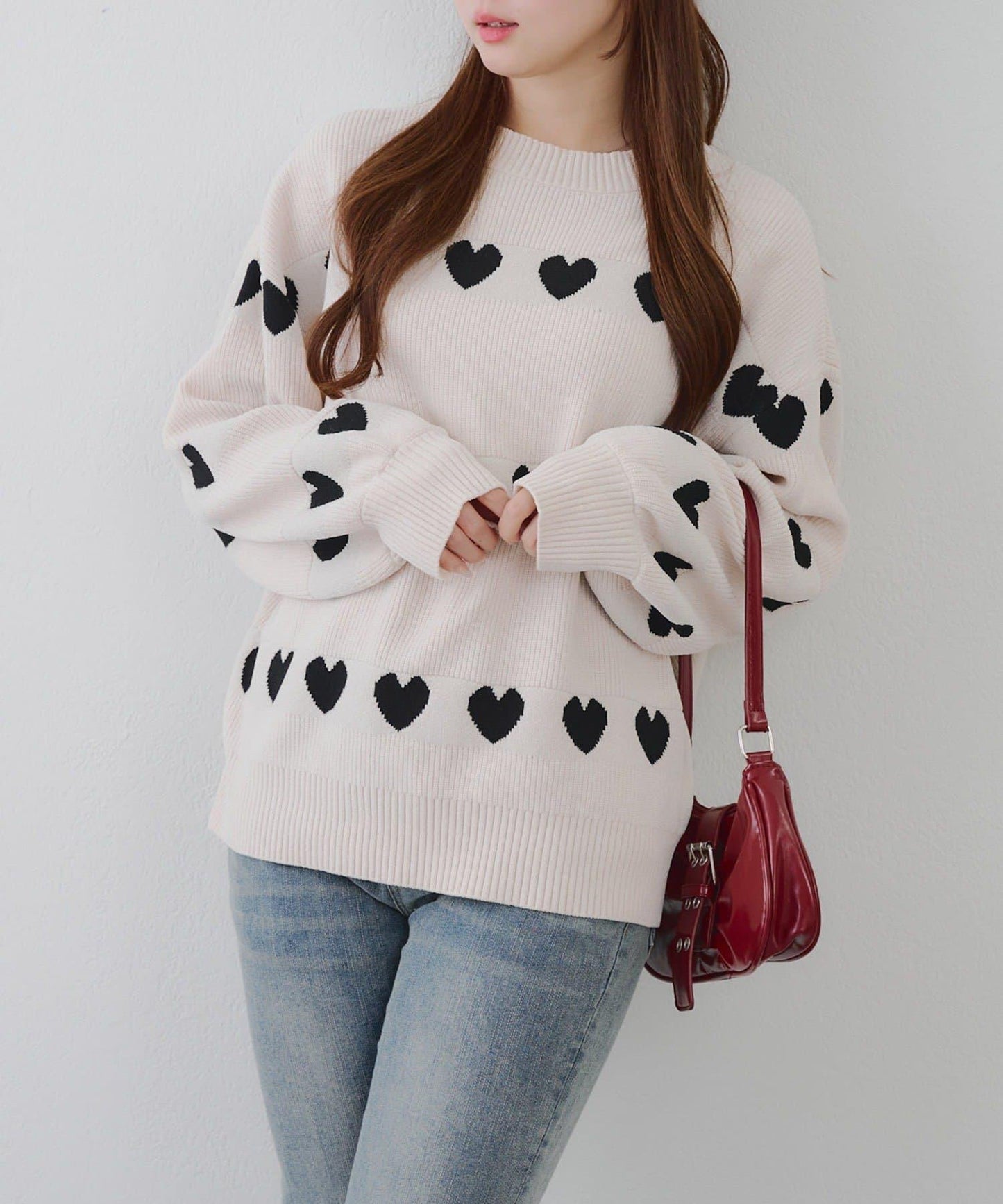 天鵝絨毛線寬鬆愛心針織衫