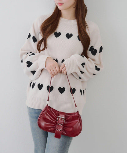 天鵝絨毛線寬鬆愛心針織衫
