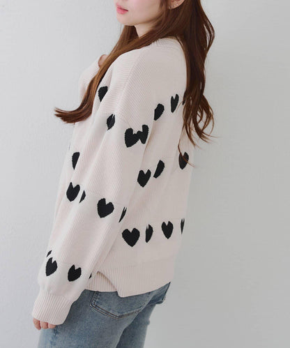 天鵝絨毛線寬鬆愛心針織衫
