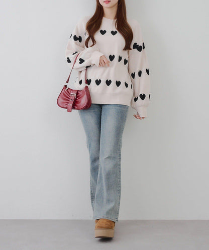 天鵝絨毛線寬鬆愛心針織衫