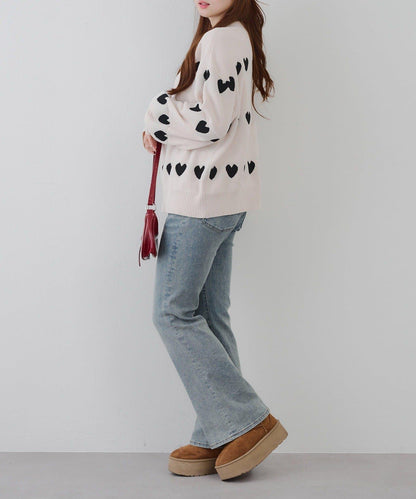 天鵝絨毛線寬鬆愛心針織衫