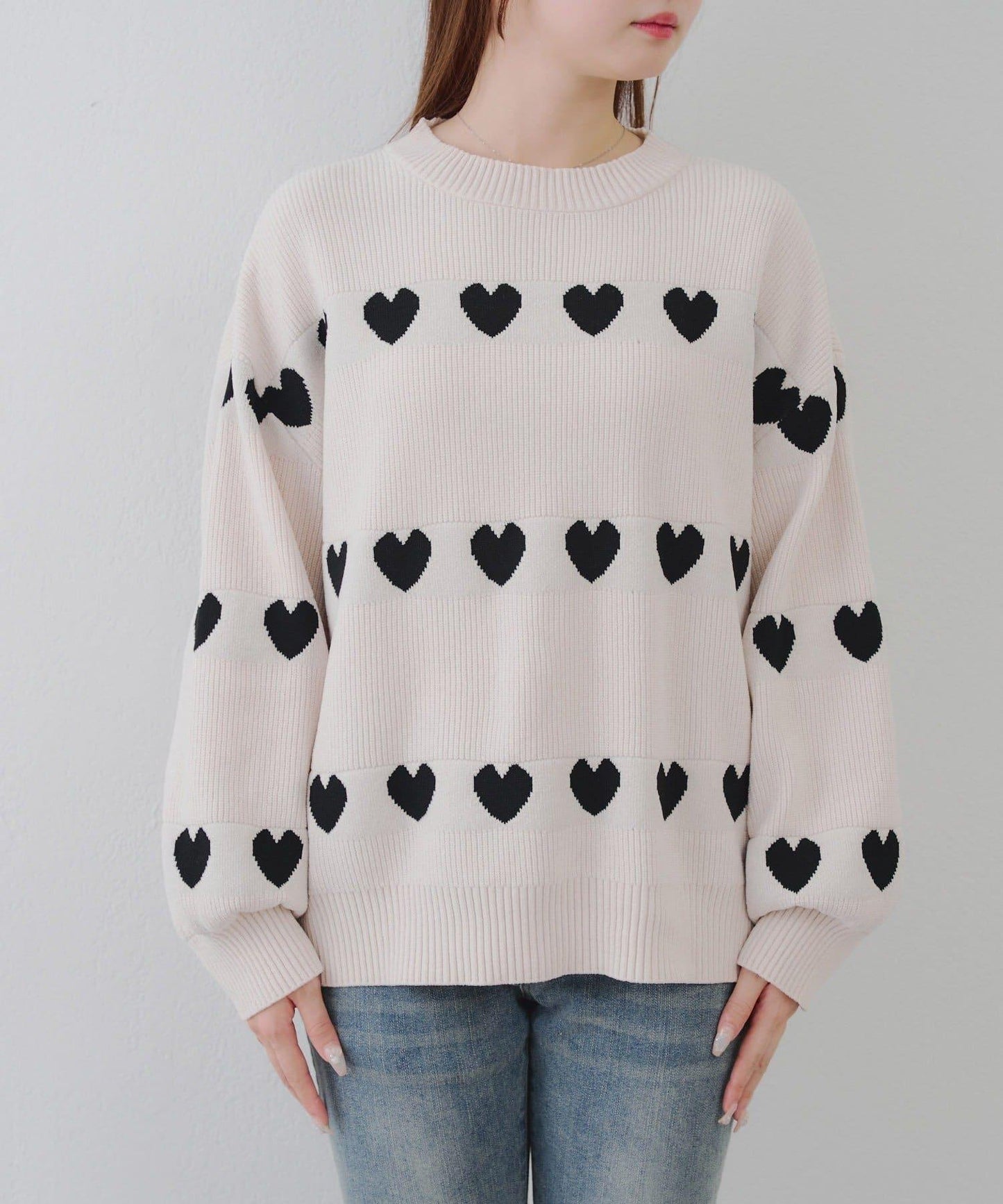 天鵝絨毛線寬鬆愛心針織衫