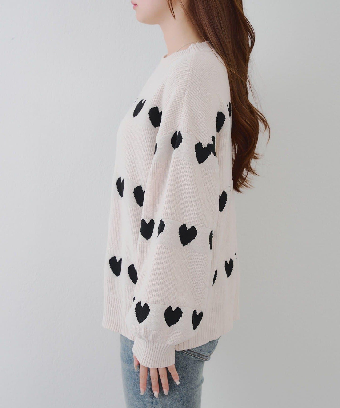 天鵝絨毛線寬鬆愛心針織衫
