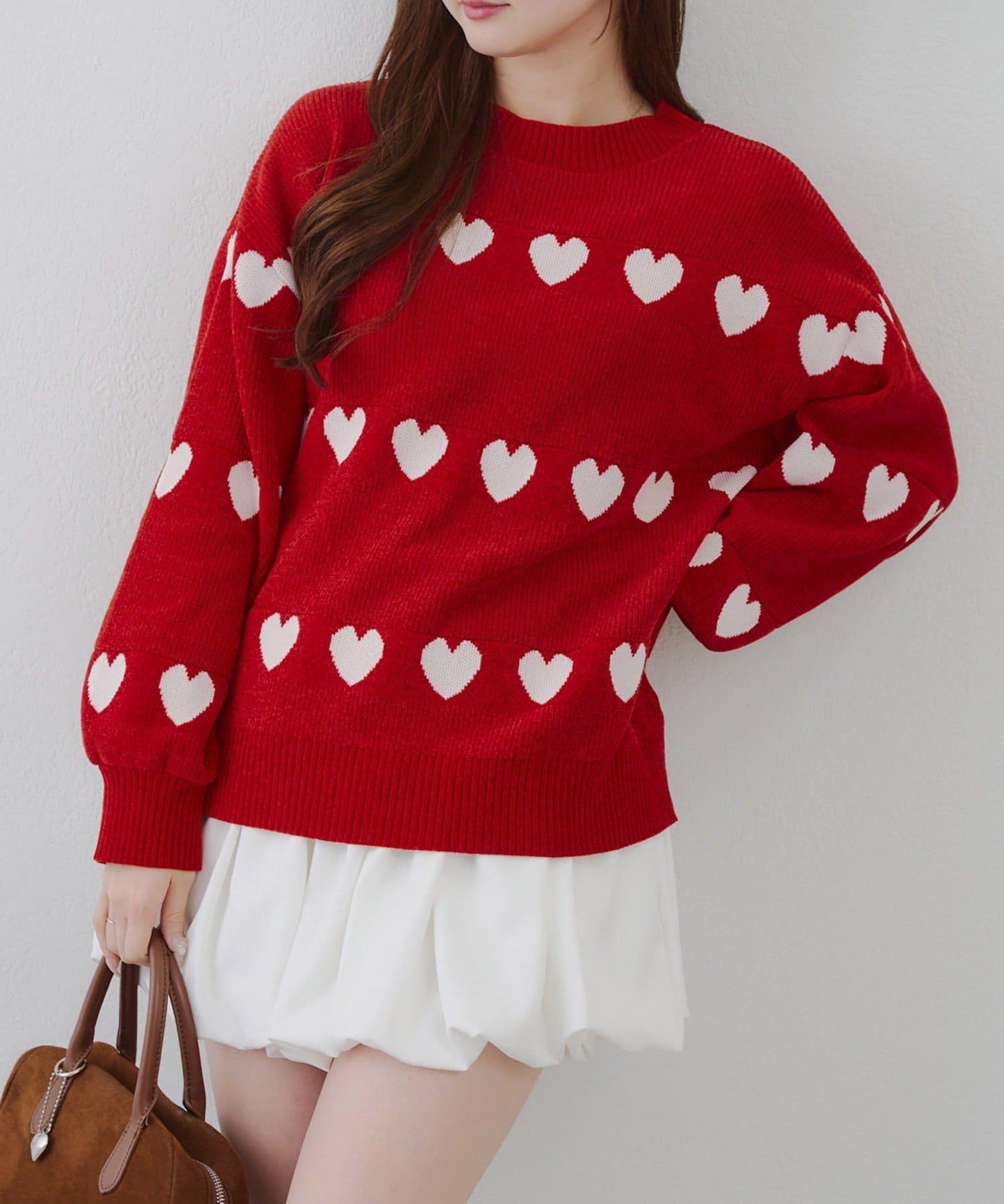 天鵝絨毛線寬鬆愛心針織衫