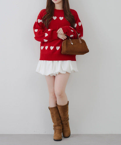天鵝絨毛線寬鬆愛心針織衫