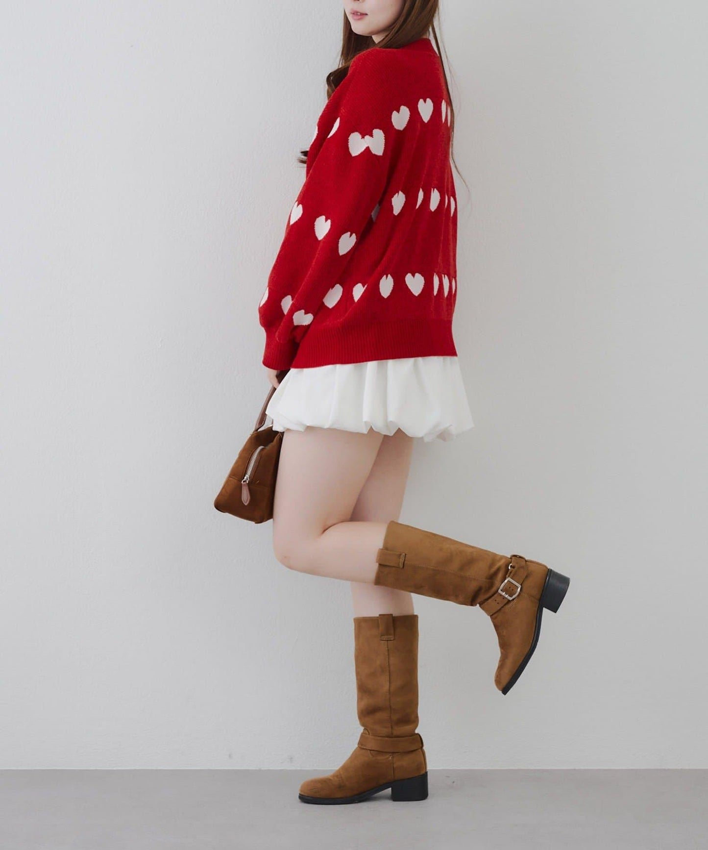 天鵝絨毛線寬鬆愛心針織衫