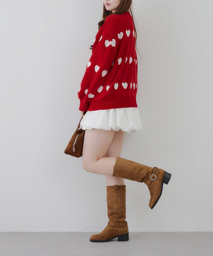 天鵝絨毛線寬鬆愛心針織衫
