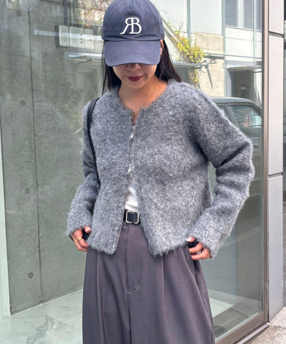 羊毛混紡圈圈紗雙拉鍊開衫