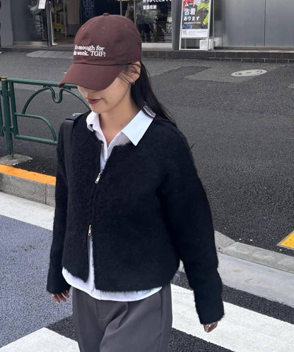 羊毛混紡圈圈紗雙拉鍊開衫