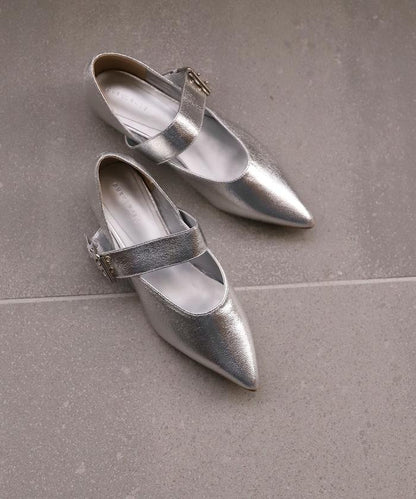 帶扣尖頭平底鞋（22.5～24.5cm尺碼可選）