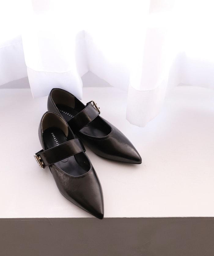 帶扣尖頭平底鞋（22.5～24.5cm尺碼可選）