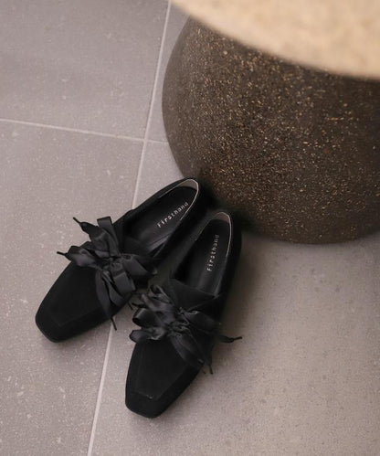 仿麂皮蝴蝶結繫帶鞋（22.5～24.5cm尺碼可選）