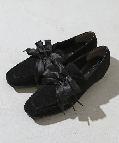 仿麂皮蝴蝶結繫帶鞋（22.5～24.5cm尺碼可選）