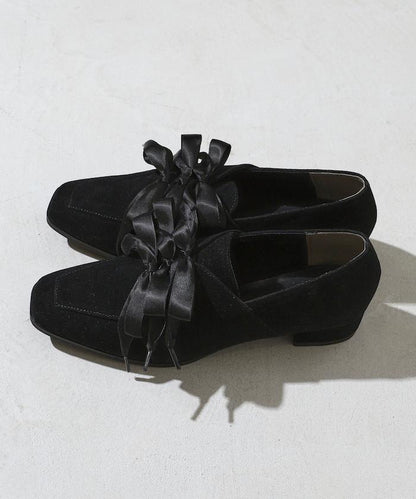 仿麂皮蝴蝶結繫帶鞋（22.5～24.5cm尺碼可選）