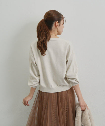 《さりげなく大人可愛い》雙珍珠紐扣短款開衫