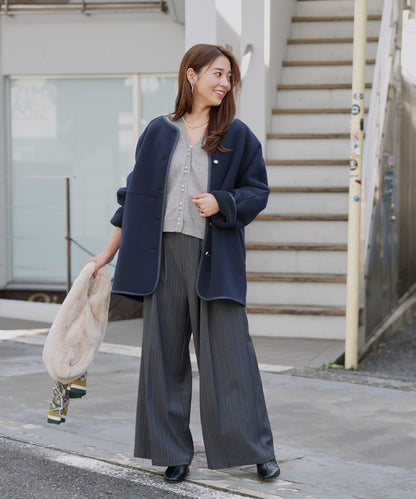 《さりげなく大人可愛い》雙珍珠紐扣短款開衫