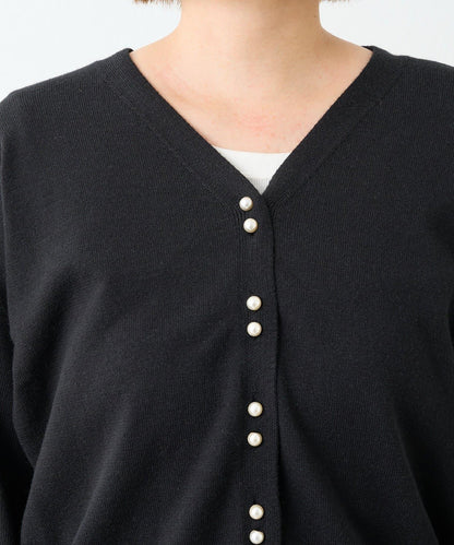 《さりげなく大人可愛い》雙珍珠紐扣短款開衫