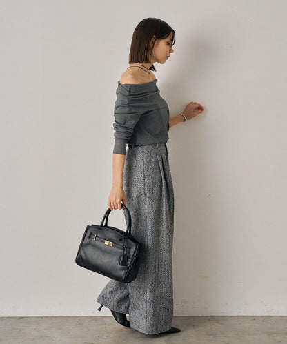 【Loungedress】一字肩褶皺針織衫