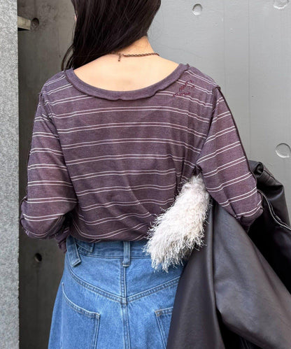 【前後兩穿】單點logo刺繡透視荷葉邊上衣