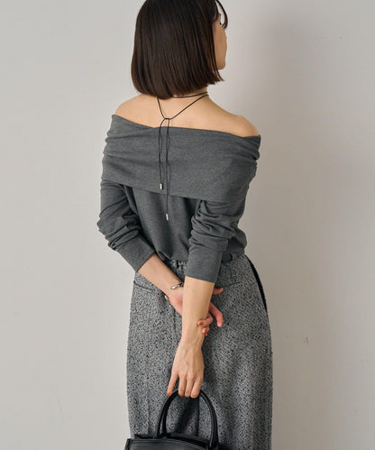 【Loungedress】一字肩褶皺針織衫