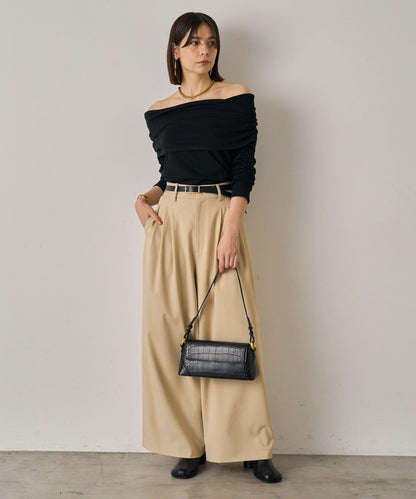 【Loungedress】一字肩褶皺針織衫