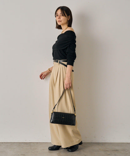 【Loungedress】一字肩褶皺針織衫