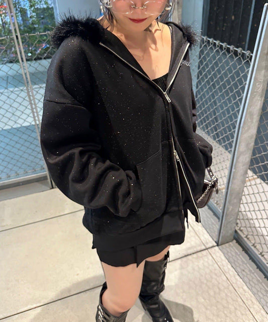 亮片閃耀毛絨連帽衫
