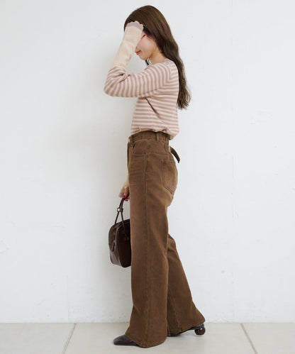 【4色可選】B 條紋指孔針織上衣