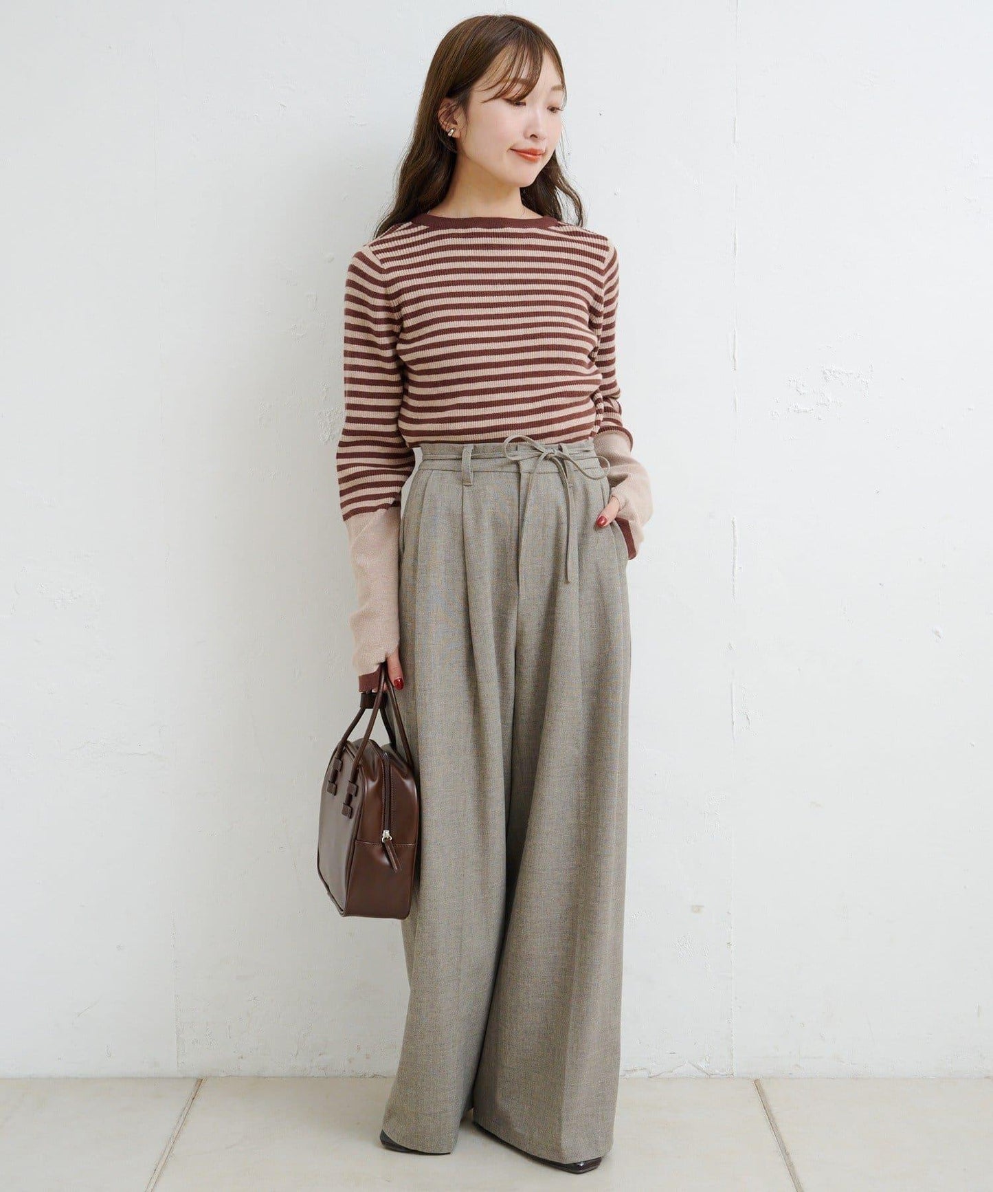 【4色可選】B 條紋指孔針織上衣