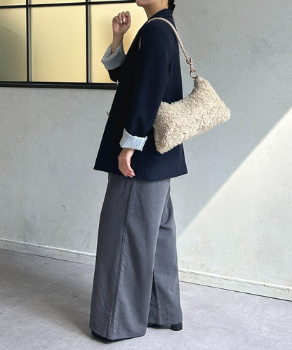 高腰蕾絲褶皺長褲