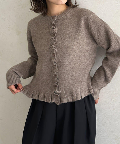 荷葉邊混色針織開衫