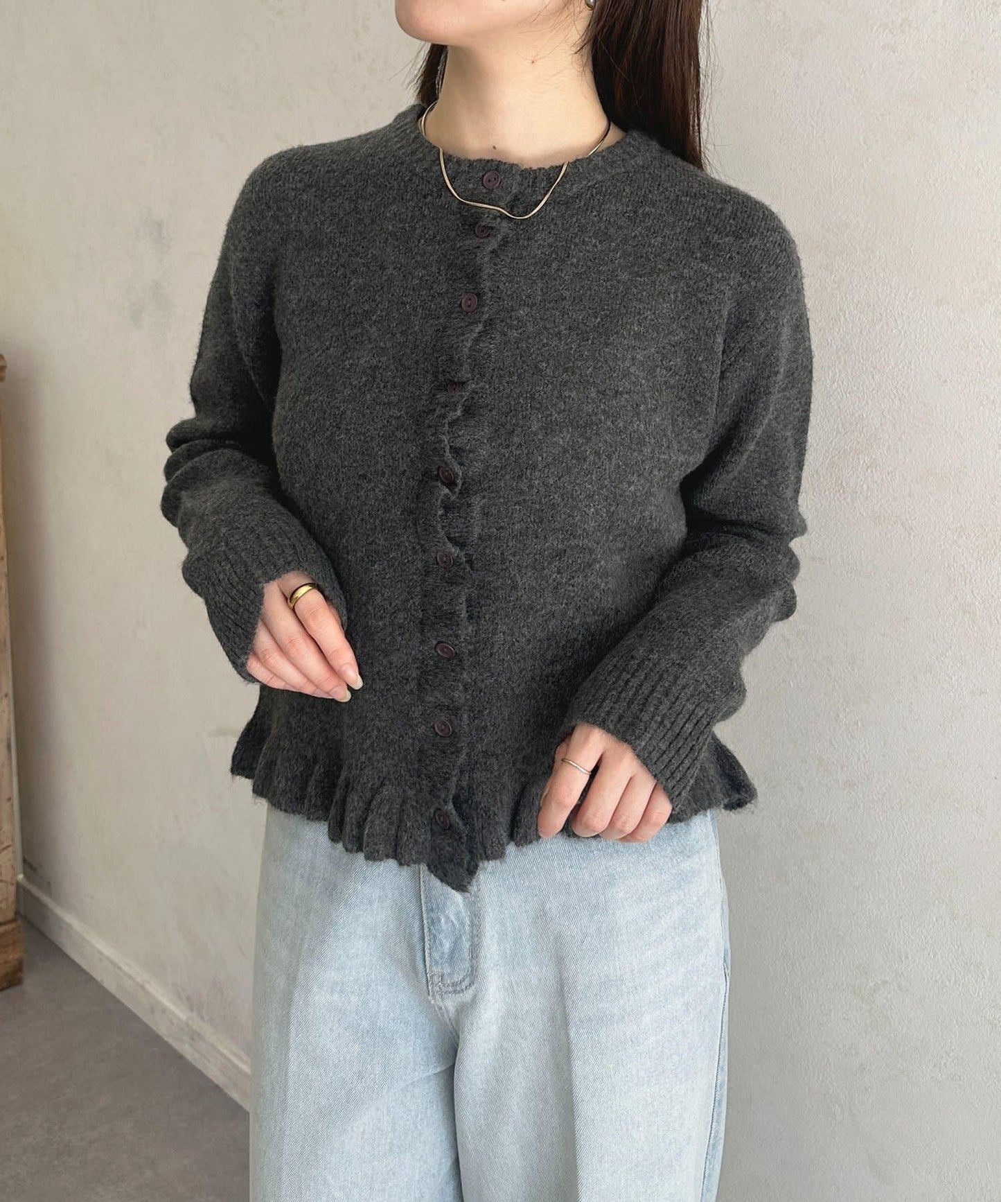 荷葉邊混色針織開衫