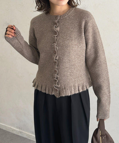 荷葉邊混色針織開衫