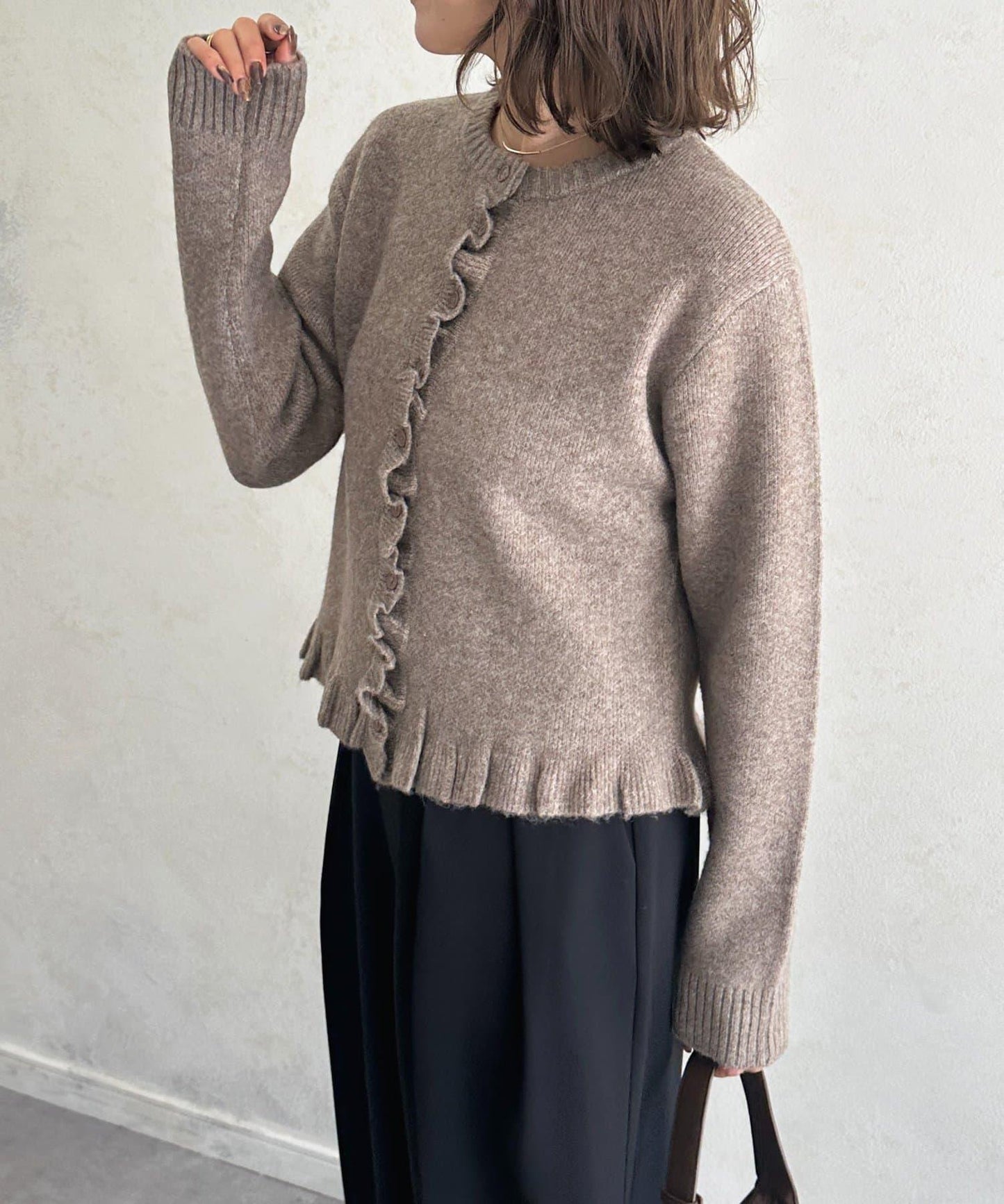 荷葉邊混色針織開衫