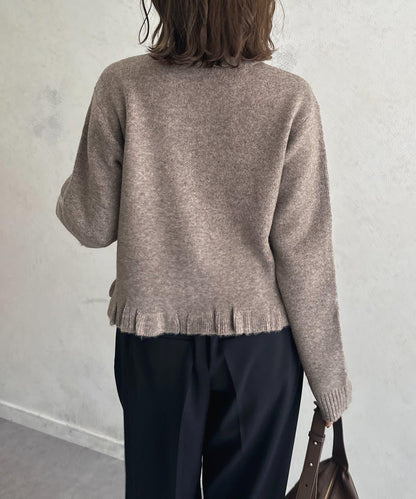 荷葉邊混色針織開衫