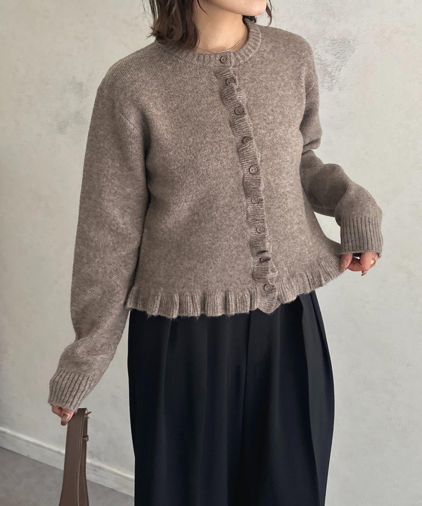 荷葉邊混色針織開衫