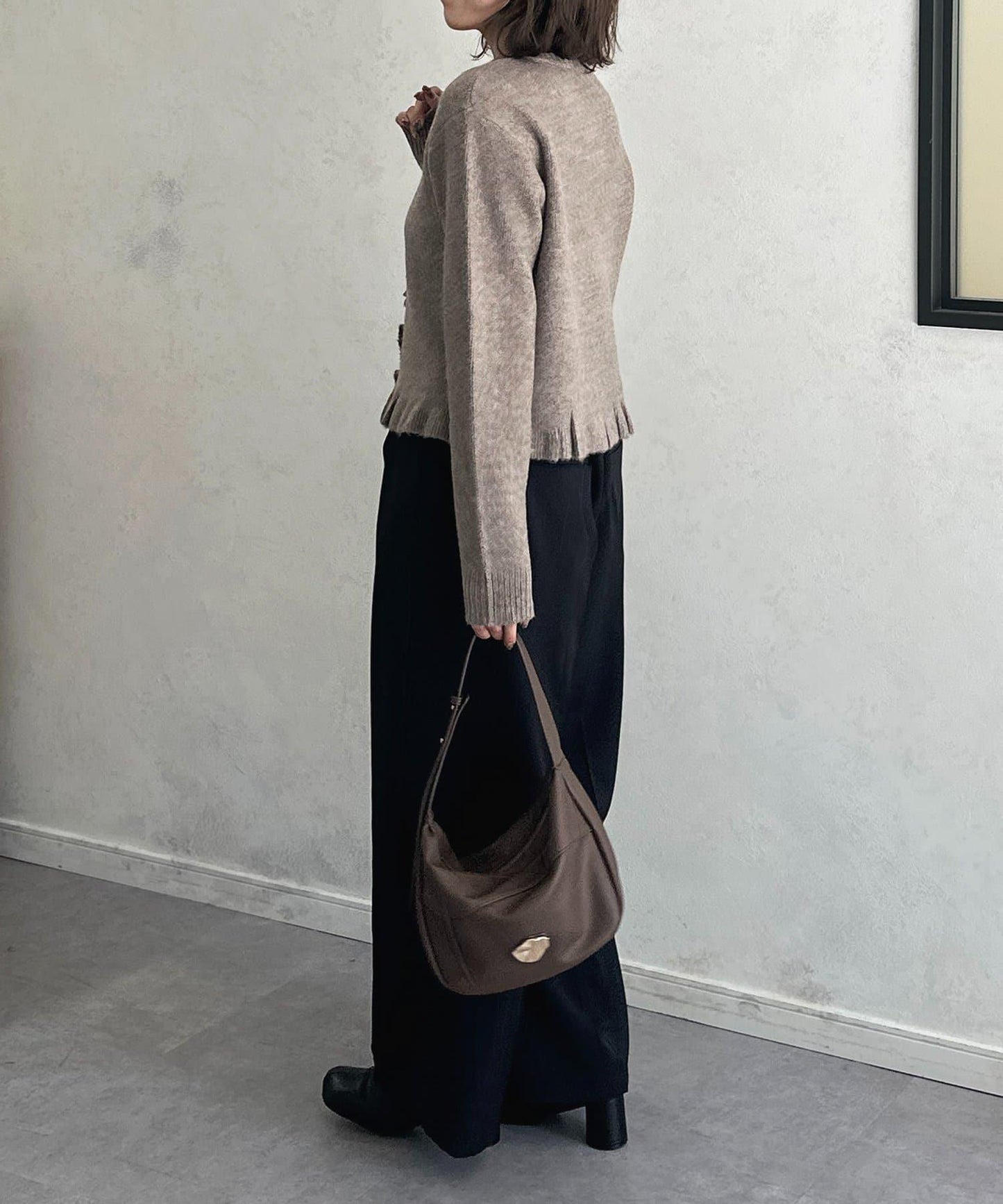 荷葉邊混色針織開衫