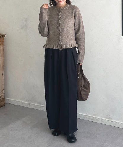 荷葉邊混色針織開衫