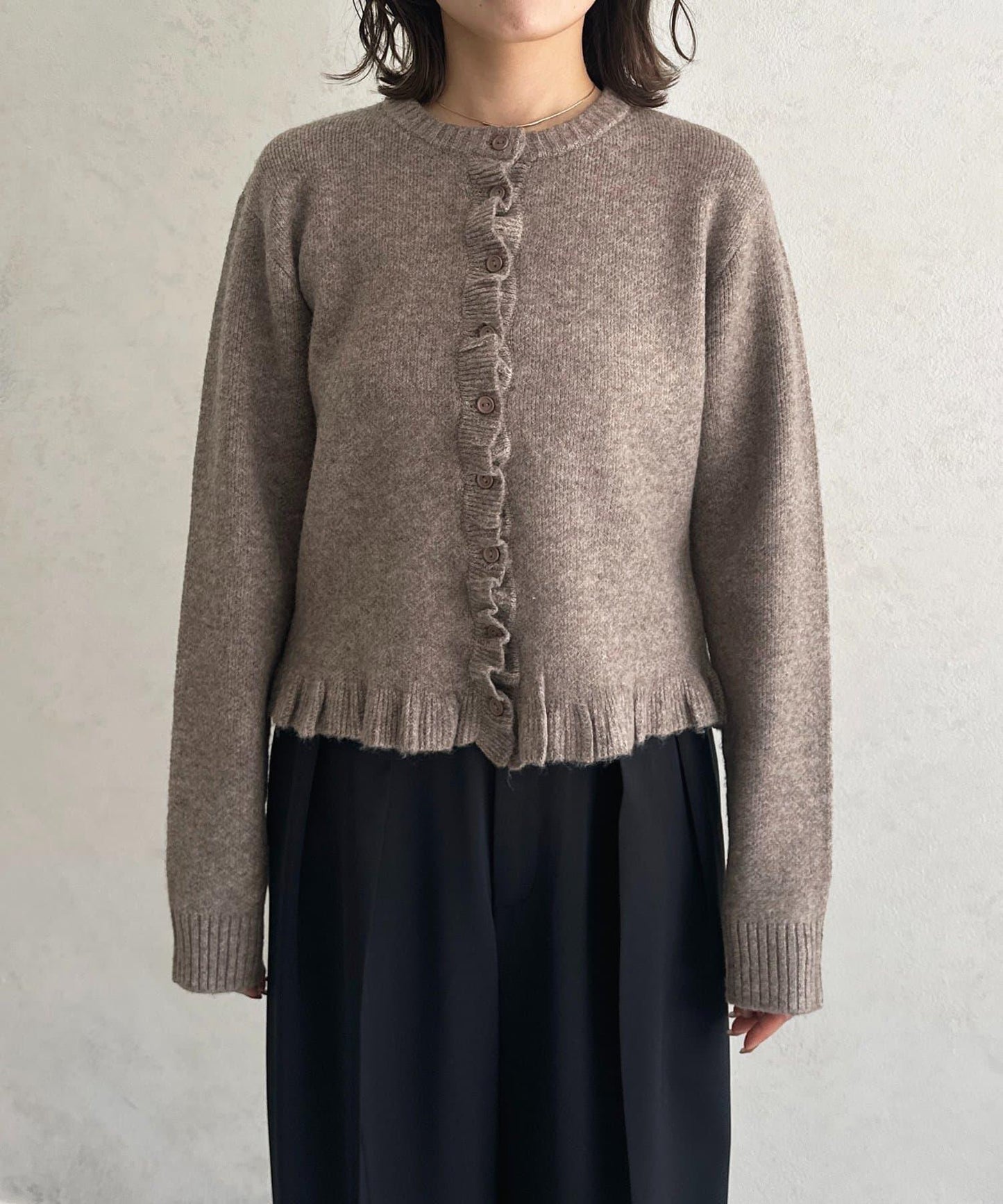 荷葉邊混色針織開衫