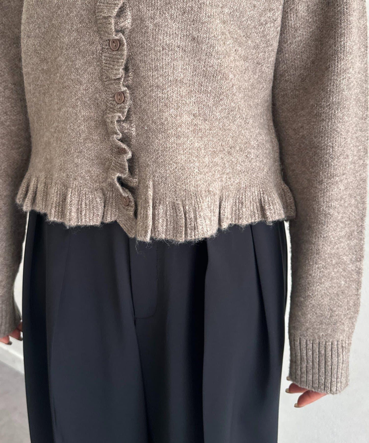 荷葉邊混色針織開衫