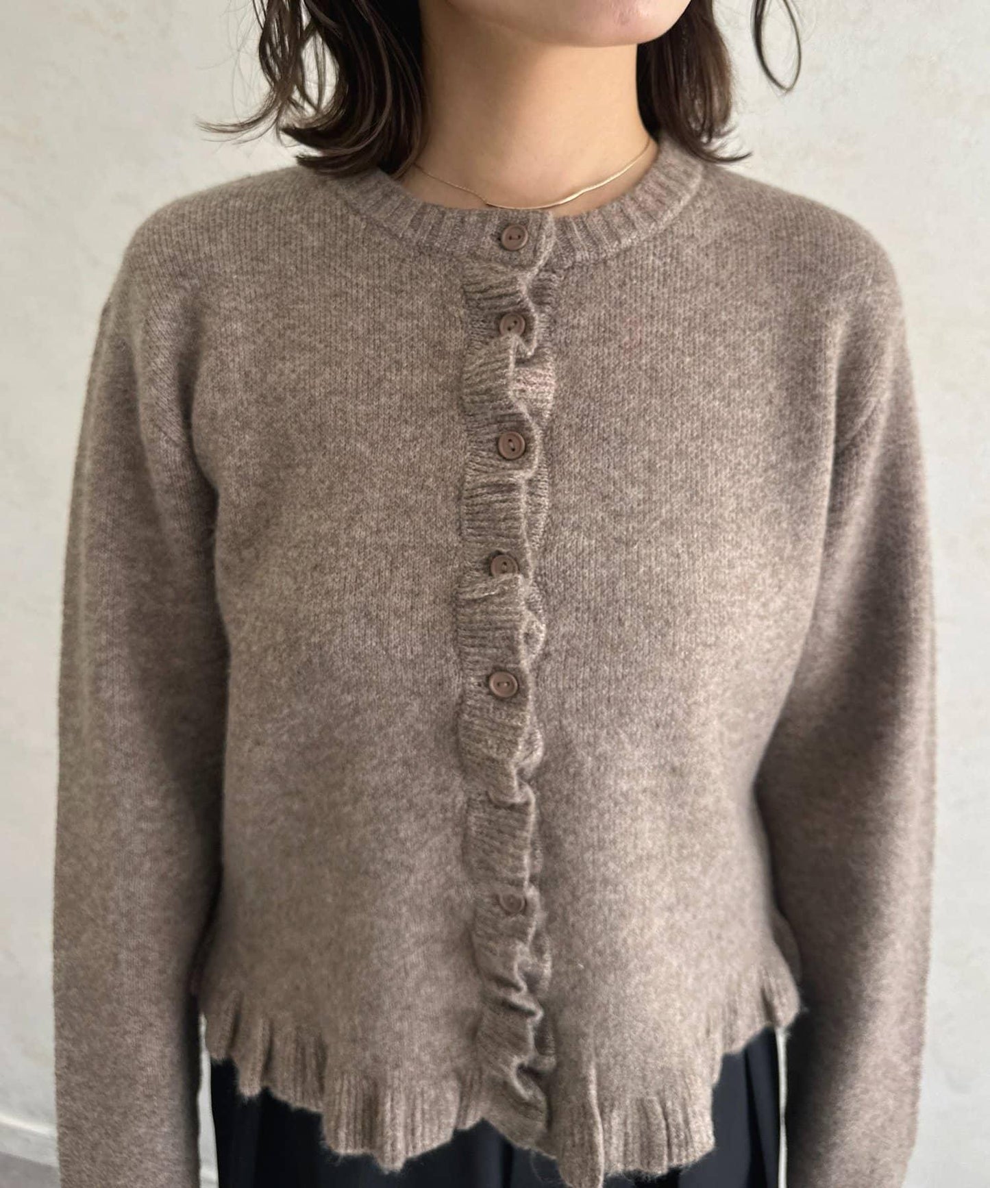 荷葉邊混色針織開衫