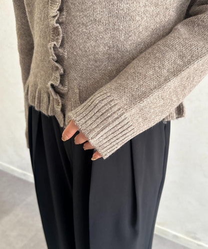 荷葉邊混色針織開衫