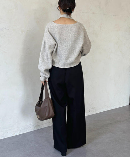 高腰蕾絲褶皺長褲