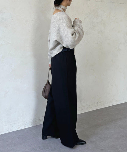 高腰蕾絲褶皺長褲