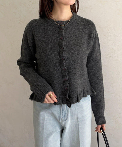 荷葉邊混色針織開衫