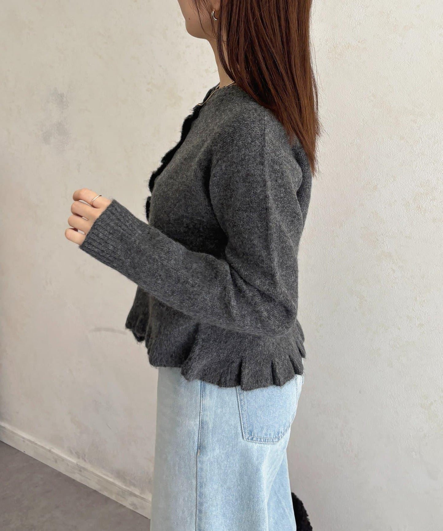 荷葉邊混色針織開衫