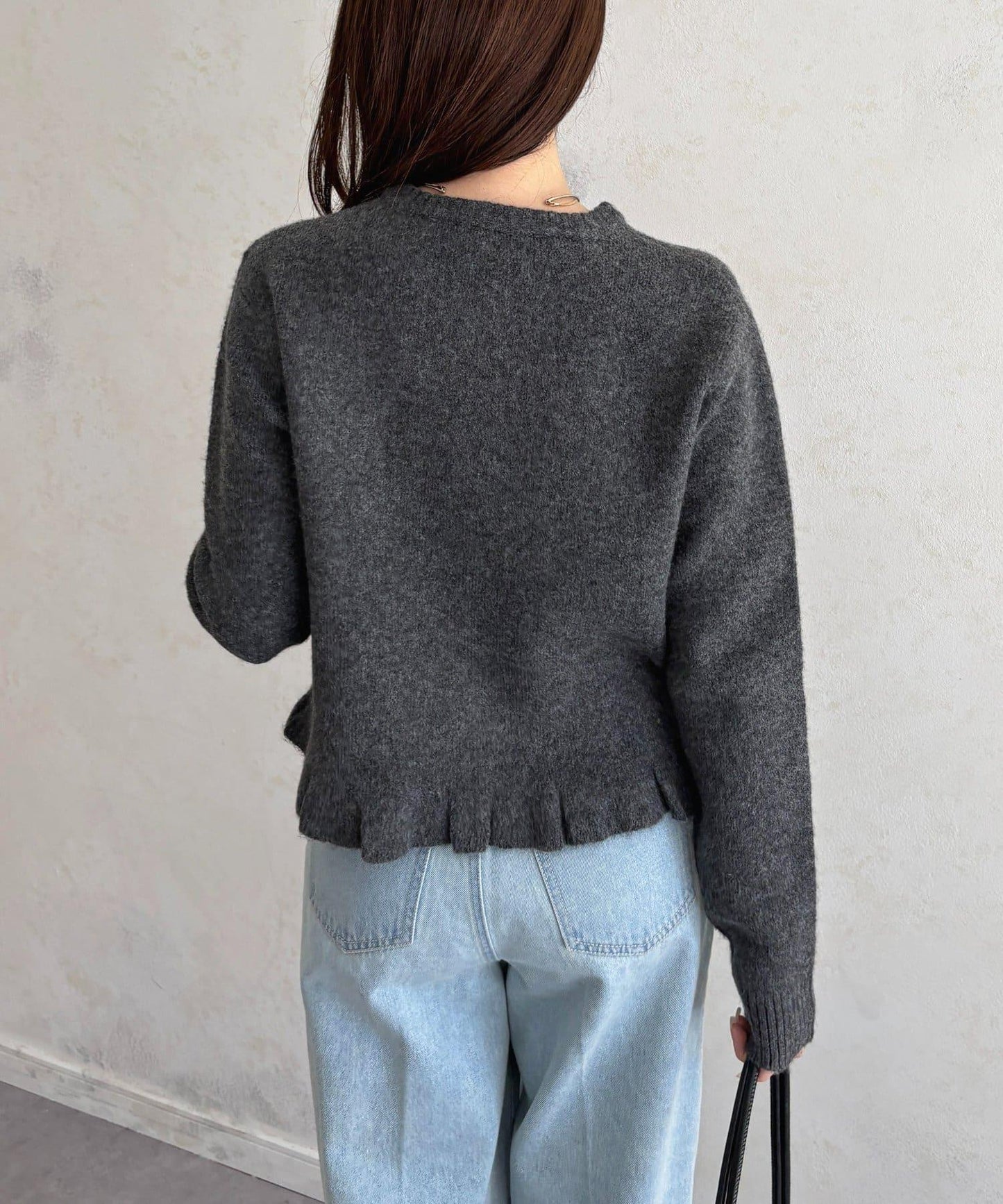 荷葉邊混色針織開衫